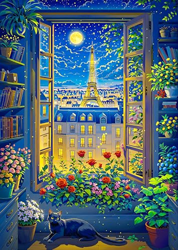 TUMBAUMBA 1000-Piece Cat in Paris Jigsaw Puzzle – Matte Finish with Poster