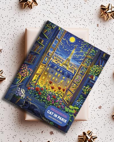 TUMBAUMBA 1000-Piece Cat in Paris Jigsaw Puzzle – Matte Finish with Poster