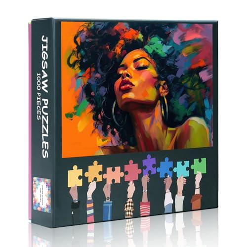 TUMOVO 1000-Piece Puzzle: Colorful Abstract Black Woman Portrait, Afrocentric Pop Art Jigsaw for Adults - 27.5x19.7 Inches, Premium Quality