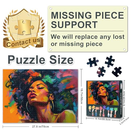 TUMOVO 1000-Piece Puzzle: Colorful Abstract Black Woman Portrait, Afrocentric Pop Art Jigsaw for Adults - 27.5x19.7 Inches, Premium Quality