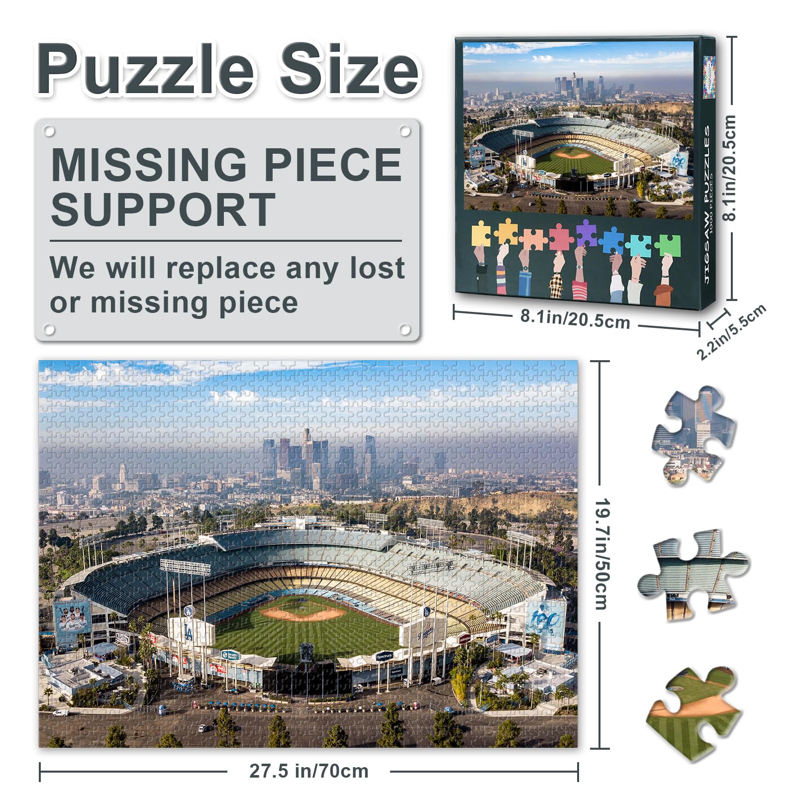 TUMOVO Dodger Stadium 1000 Piece Jigsaw Puzzle - 27.5x19.7 Inch Baseball Park Puzzle for Adults