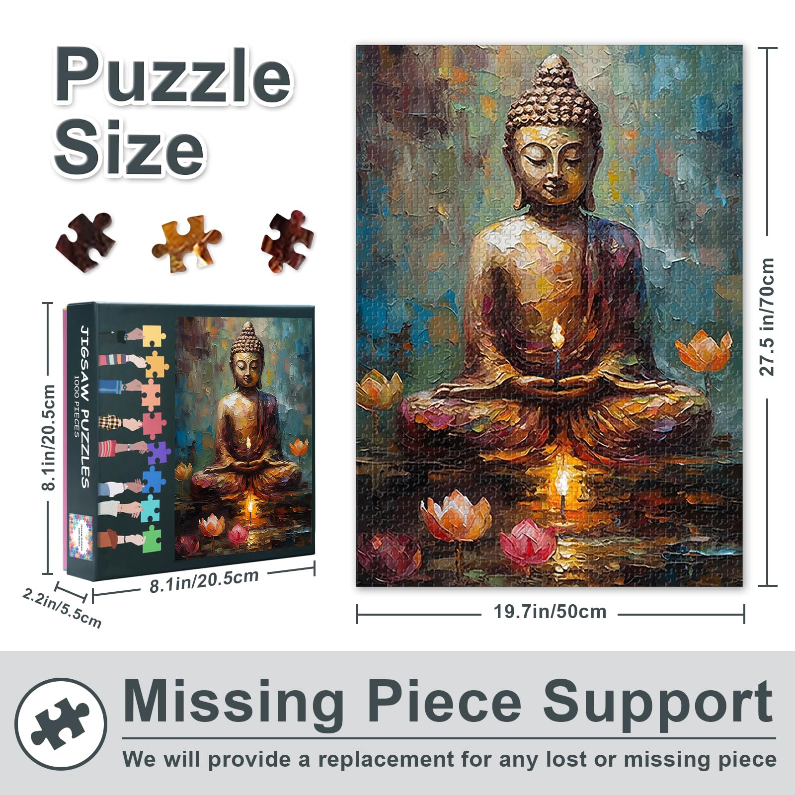 TUMOVO Zen Buddha 1000 Piece Jigsaw Puzzle for Adults – 27.5x19.7 Inch Finished Size with Poster
