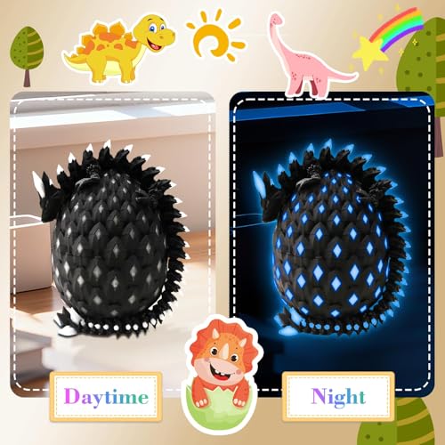 Tungole Glow-in-the-Dark 3D Dragon Egg – UV Reactive, Poseable, with Matching Egg – Toy for Kids
