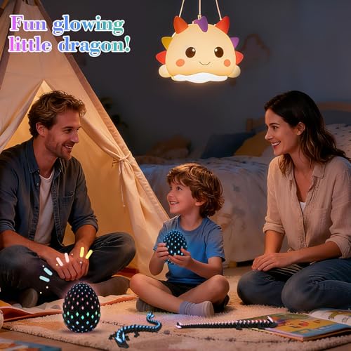 Tungole Glow-in-the-Dark 3D Dragon Egg – UV Reactive, Poseable, with Matching Egg – Toy for Kids