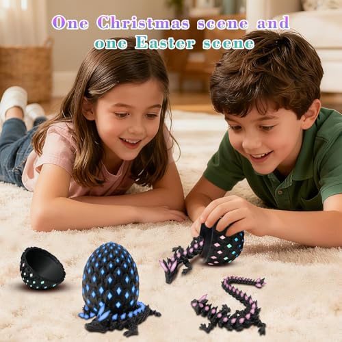Tungole Glow-in-the-Dark 3D Dragon Egg – UV Reactive, Poseable, with Matching Egg – Toy for Kids