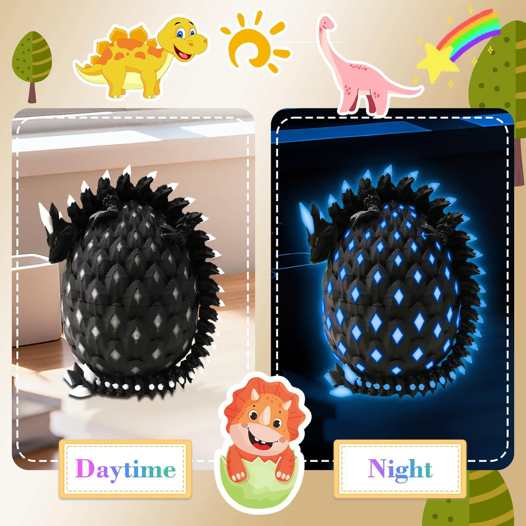 Tungole Glow-in-the-Dark 3D Dragon Egg – UV Reactive, Poseable, with Matching Egg – Toy for Kids