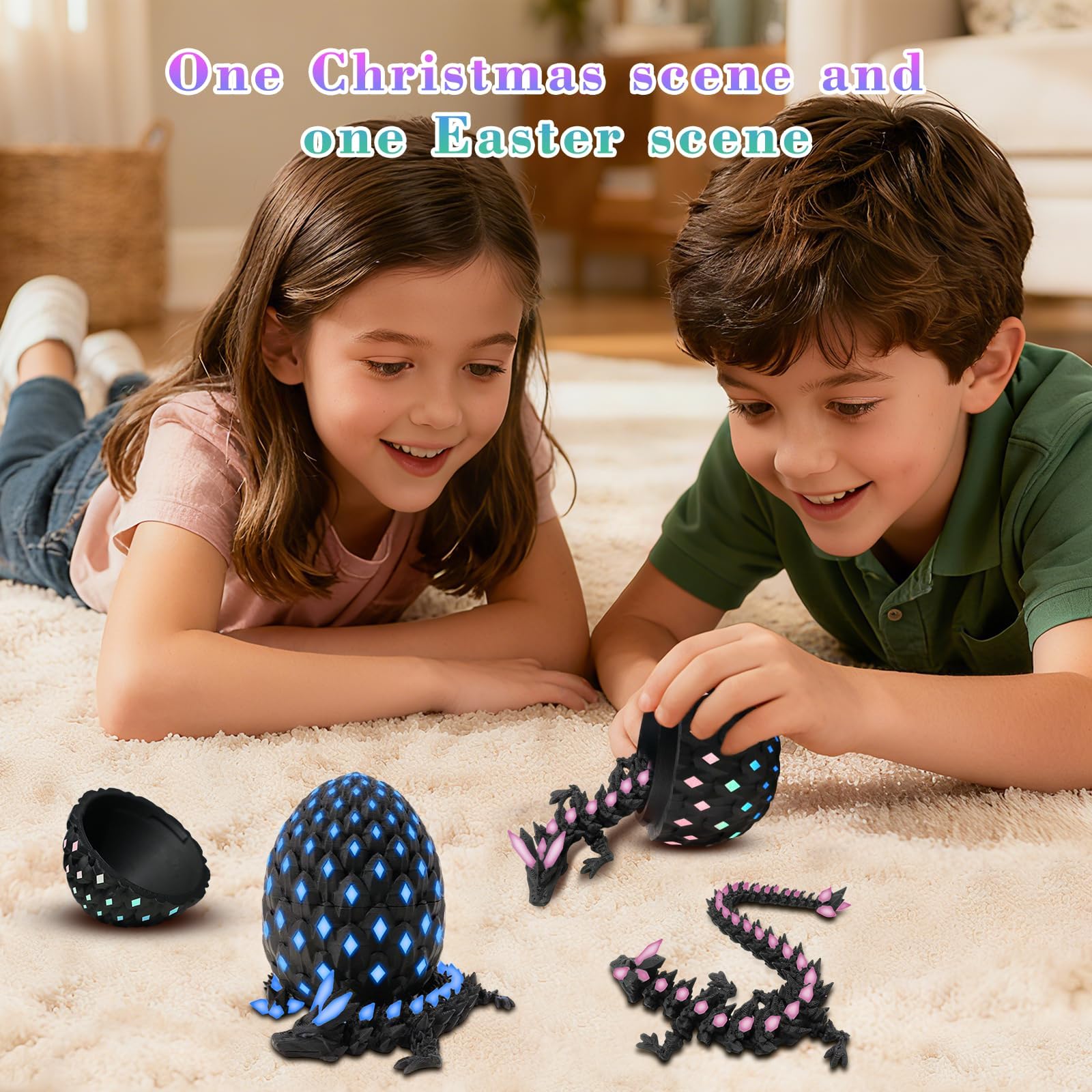 Tungole Glow-in-the-Dark 3D Dragon Egg – UV Reactive, Poseable, with Matching Egg – Toy for Kids