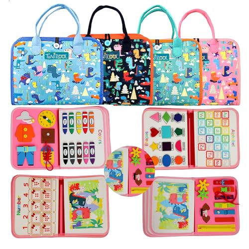 TUNJILOOL Montessori Busy Board – 8-in-1 Sensory Activity Book with Detachable Pages