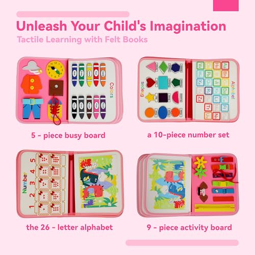 TUNJILOOL Montessori Busy Board – 8-in-1 Sensory Activity Book with Detachable Pages