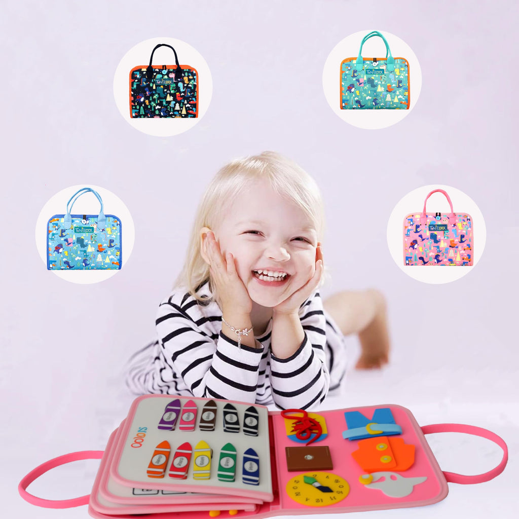 TUNJILOOL Montessori Busy Board – 8-in-1 Sensory Activity Book with Detachable Pages
