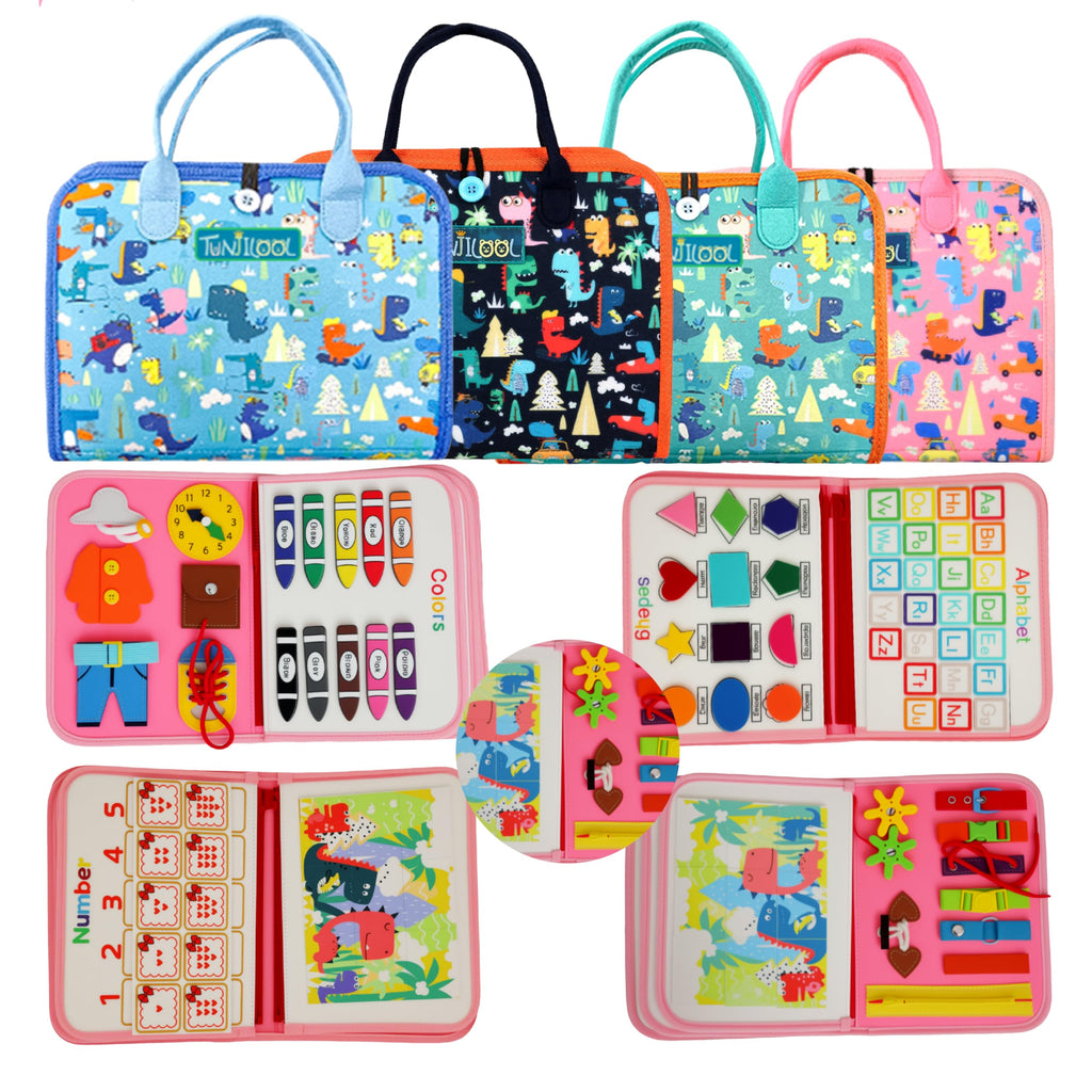 TUNJILOOL Montessori Busy Board – 8-in-1 Sensory Activity Book with Detachable Pages