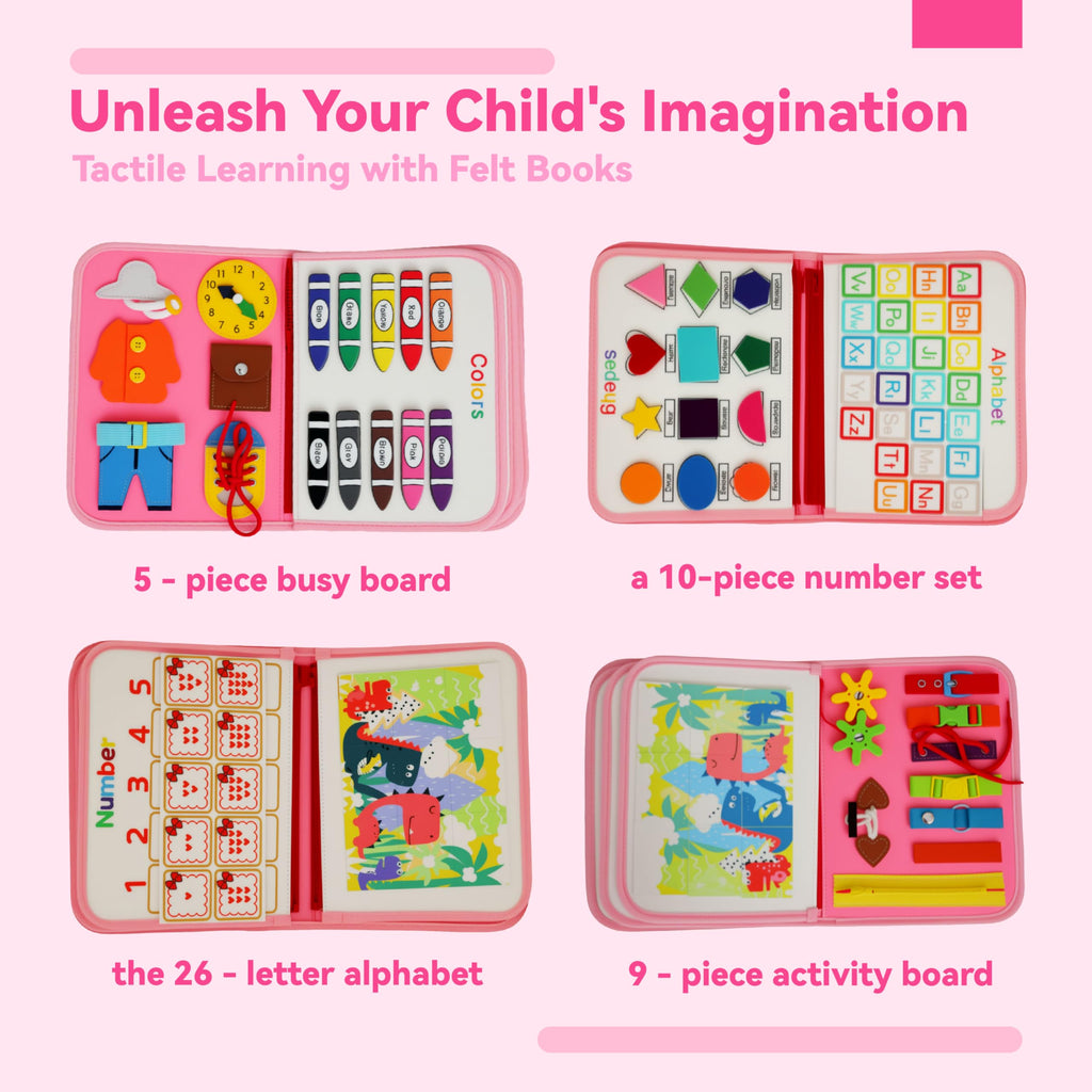 TUNJILOOL Montessori Busy Board – 8-in-1 Sensory Activity Book with Detachable Pages