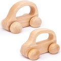 TUOWITA Wooden Baby Car Toys - 2 Pack Natural Wood Cars for Toddlers 1-3 Years, Montessori Push Toy for Babies 6-12 Months