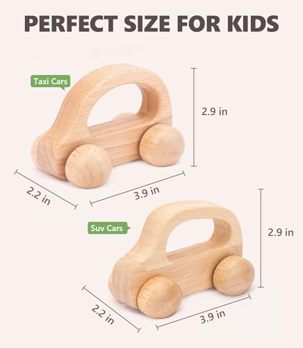 TUOWITA Wooden Baby Car Toys - 2 Pack Natural Wood Cars for Toddlers 1-3 Years, Montessori Push Toy for Babies 6-12 Months