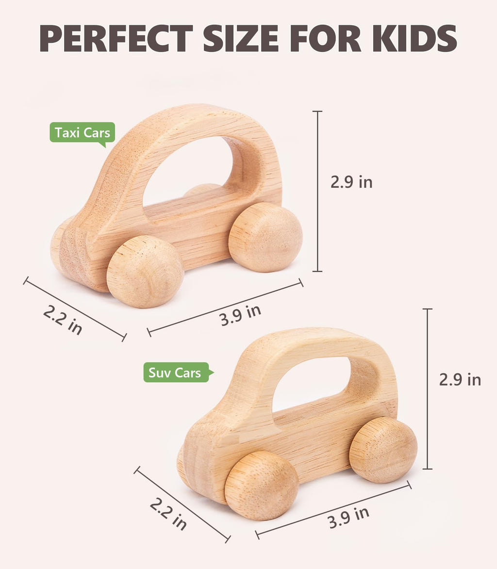 TUOWITA Wooden Baby Car Toys - 2 Pack Natural Wood Cars for Toddlers 1-3 Years, Montessori Push Toy for Babies 6-12 Months