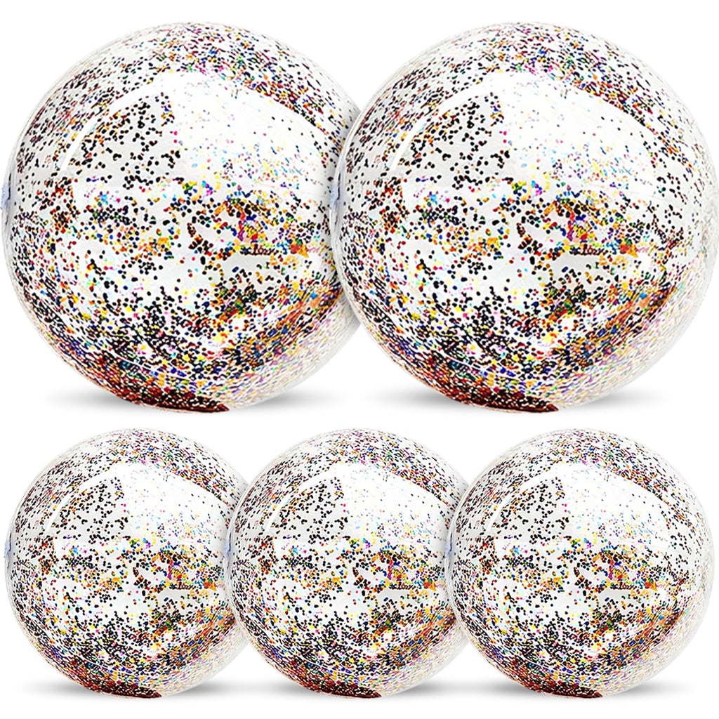 TURNMEON 5-Pack Glitter Sequins Beach Balls – 16 & 24 Inch Clear Inflatable Pool Toys for Kids & Adults