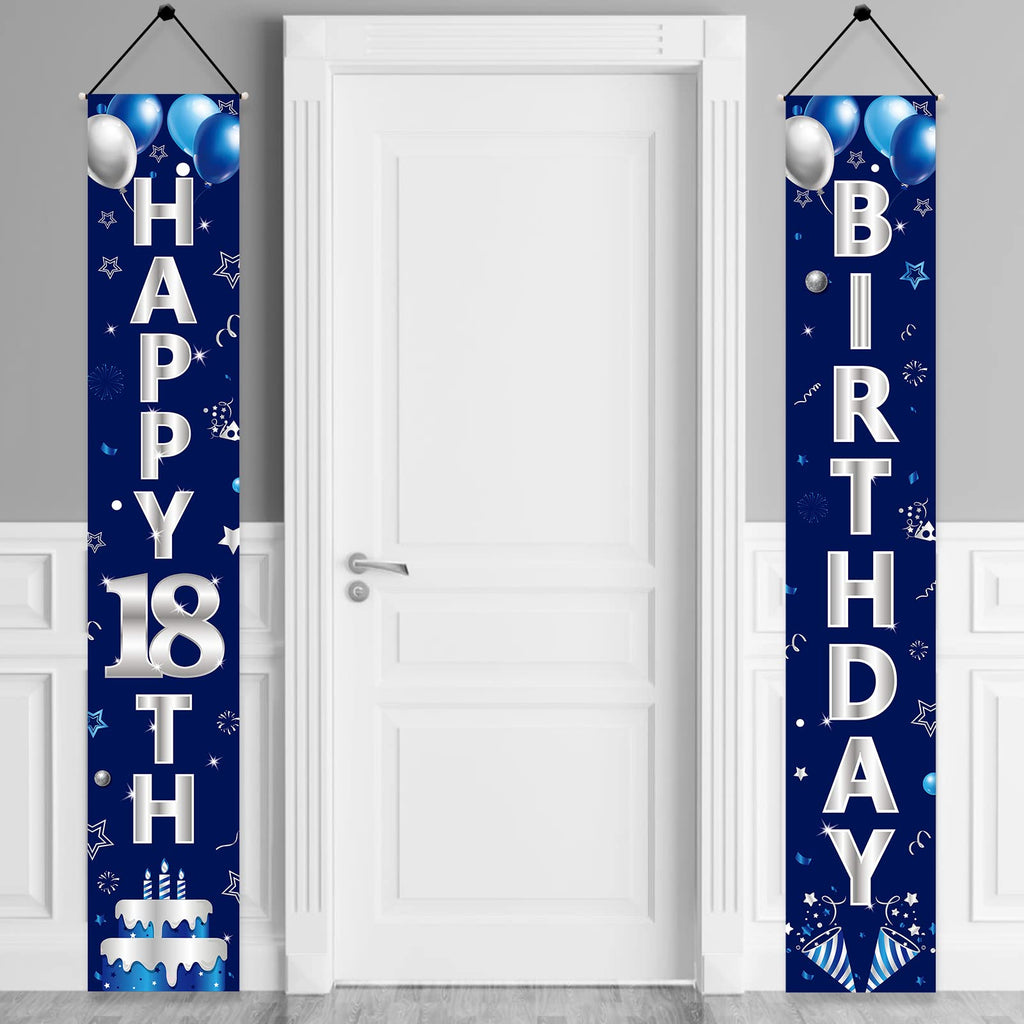 Turypaty Blue Silver 18th Birthday Door Banner Set for Boys – Happy 18th Party Decor