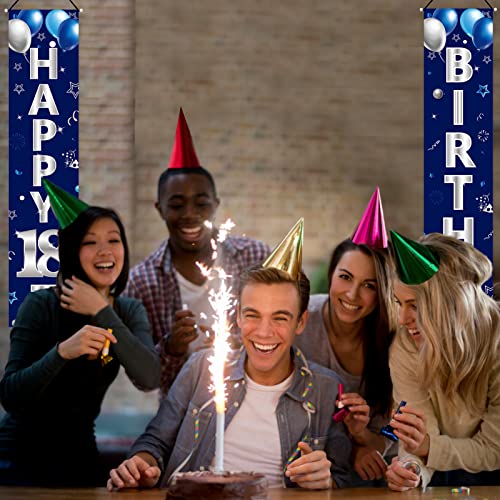Turypaty Blue Silver 18th Birthday Door Banner Set for Boys – Happy 18th Party Decor