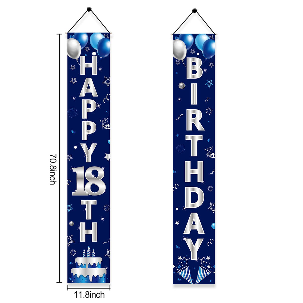 Turypaty Blue Silver 18th Birthday Door Banner Set for Boys – Happy 18th Party Decor