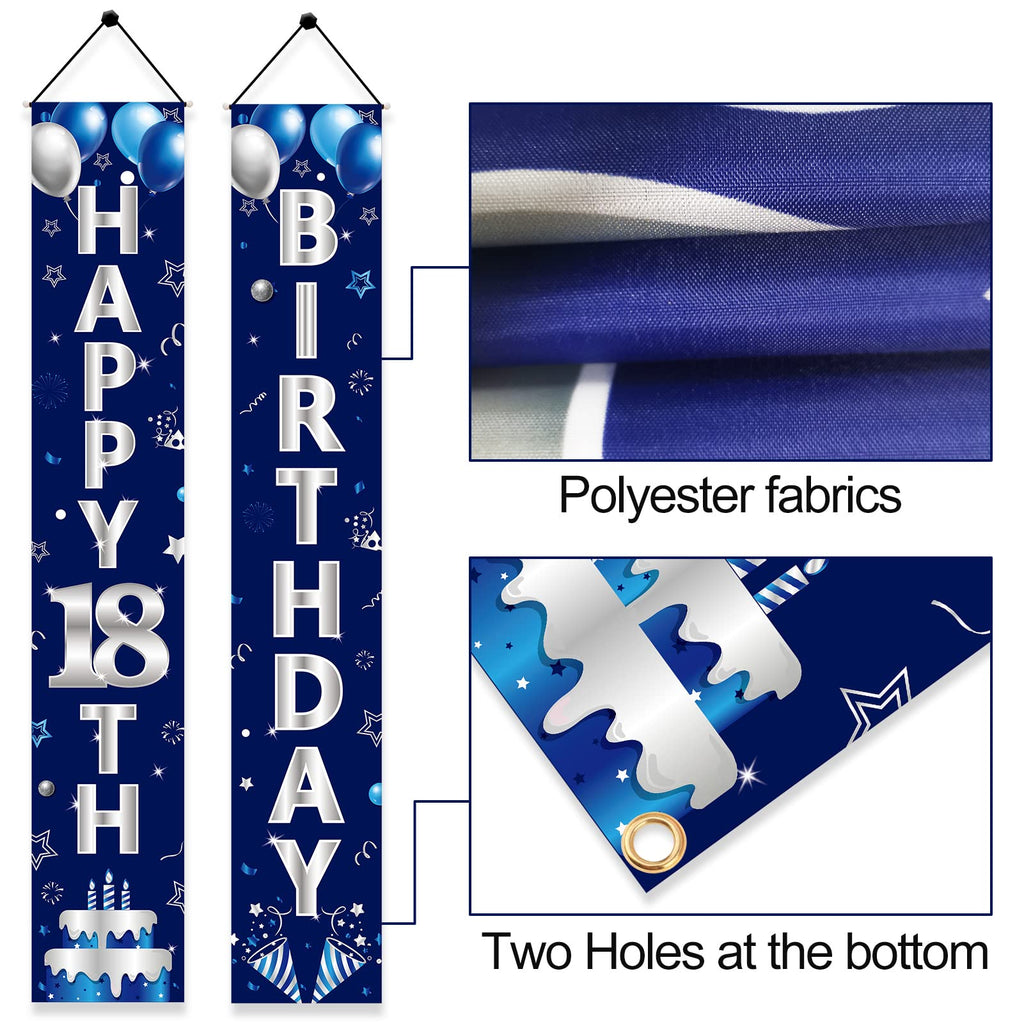 Turypaty Blue Silver 18th Birthday Door Banner Set for Boys – Happy 18th Party Decor