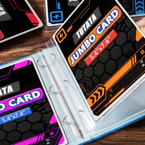 tutata Jumbo Card Sleeves 50 Pack – 3-Hole Binder Refill Pages for Oversized Cards (5.5x7.6 Inch Pockets)