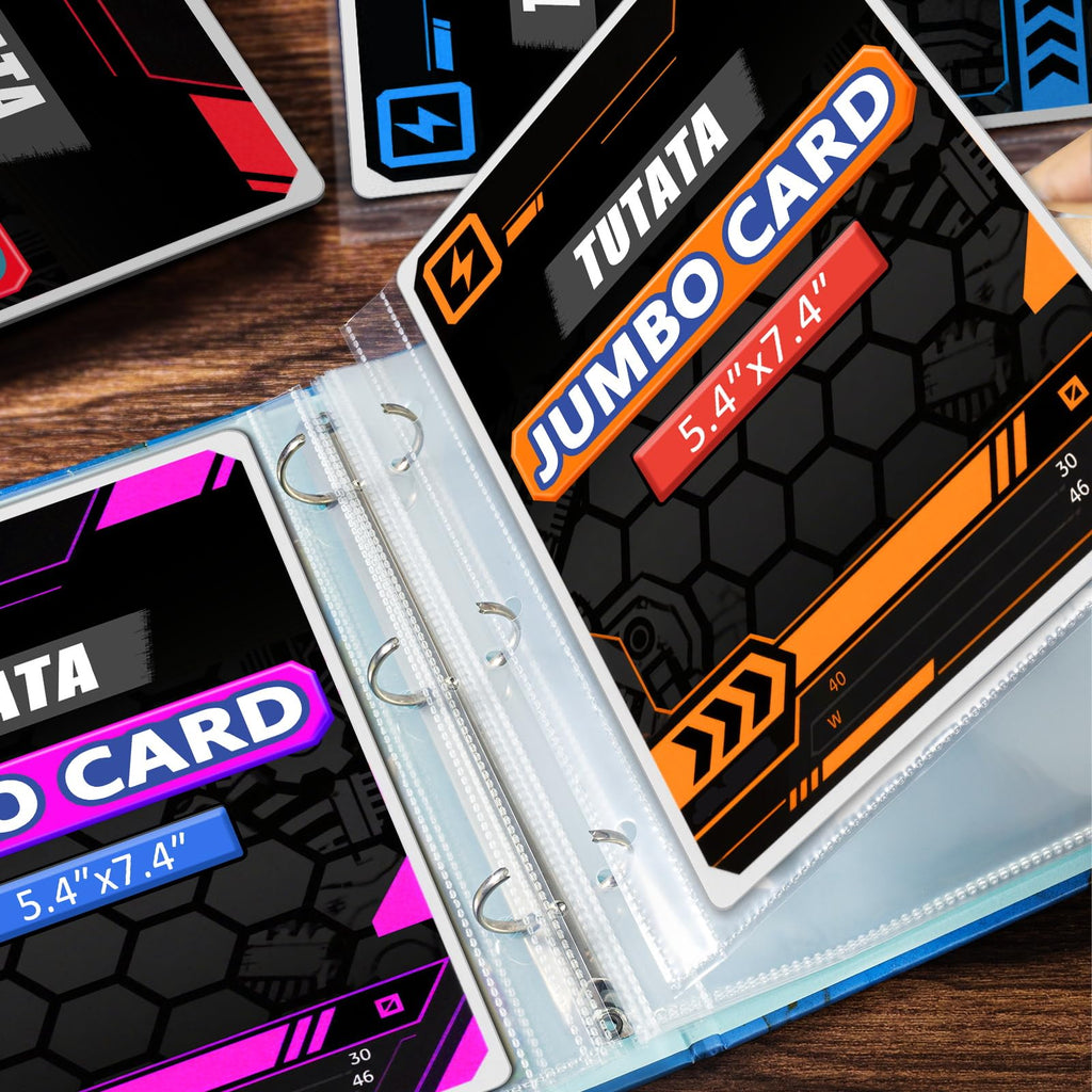 tutata Jumbo Card Sleeves 50 Pack – 3-Hole Binder Refill Pages for Oversized Cards (5.5x7.6 Inch Pockets)