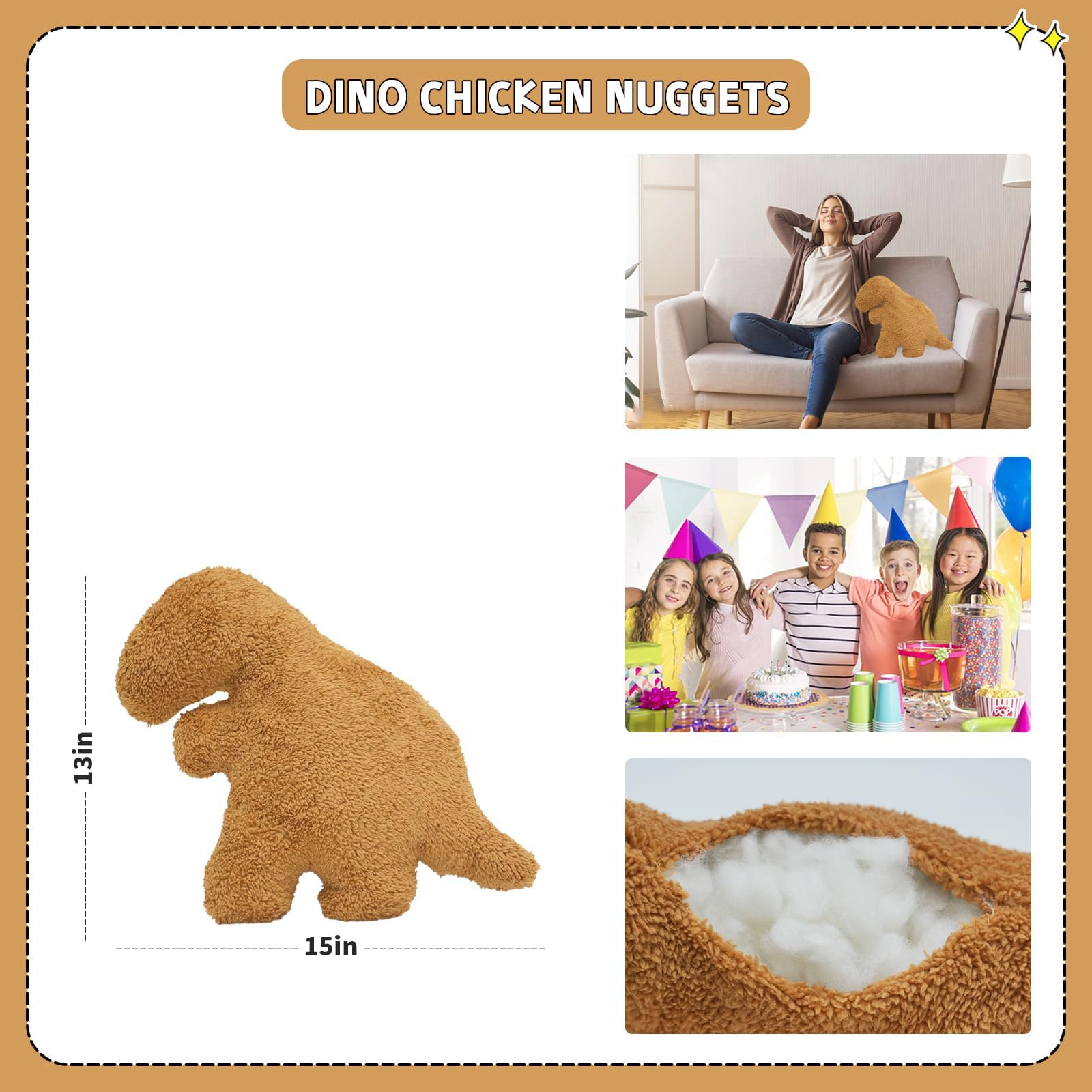 TVVPGG 15-Inch Dino Nugget Pillow – Ultra-Soft Chicken Nugget Plush for Kids and Adults