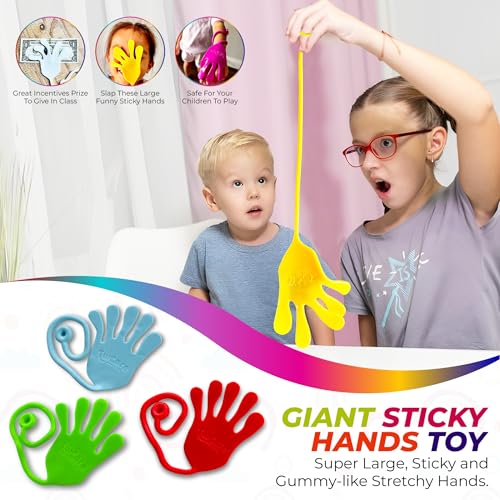 TwCare Jumbo Giant Sticky Hands 4-Pack – 12-Inch Stretchy Silicone Stress Relief Toys for Kids and Adults, Party Favors, Classroom Prizes
