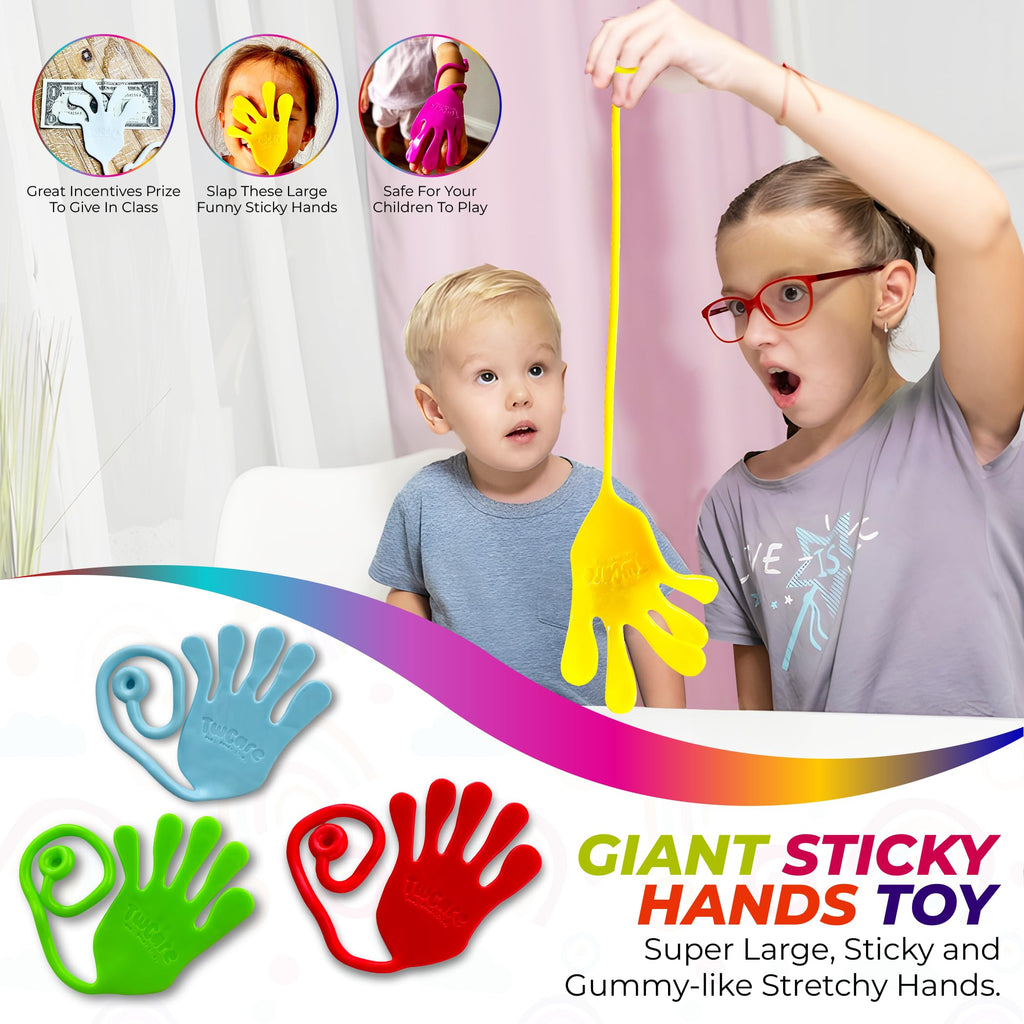 TwCare Jumbo Giant Sticky Hands 4-Pack – 12-Inch Stretchy Silicone Stress Relief Toys for Kids and Adults, Party Favors, Classroom Prizes