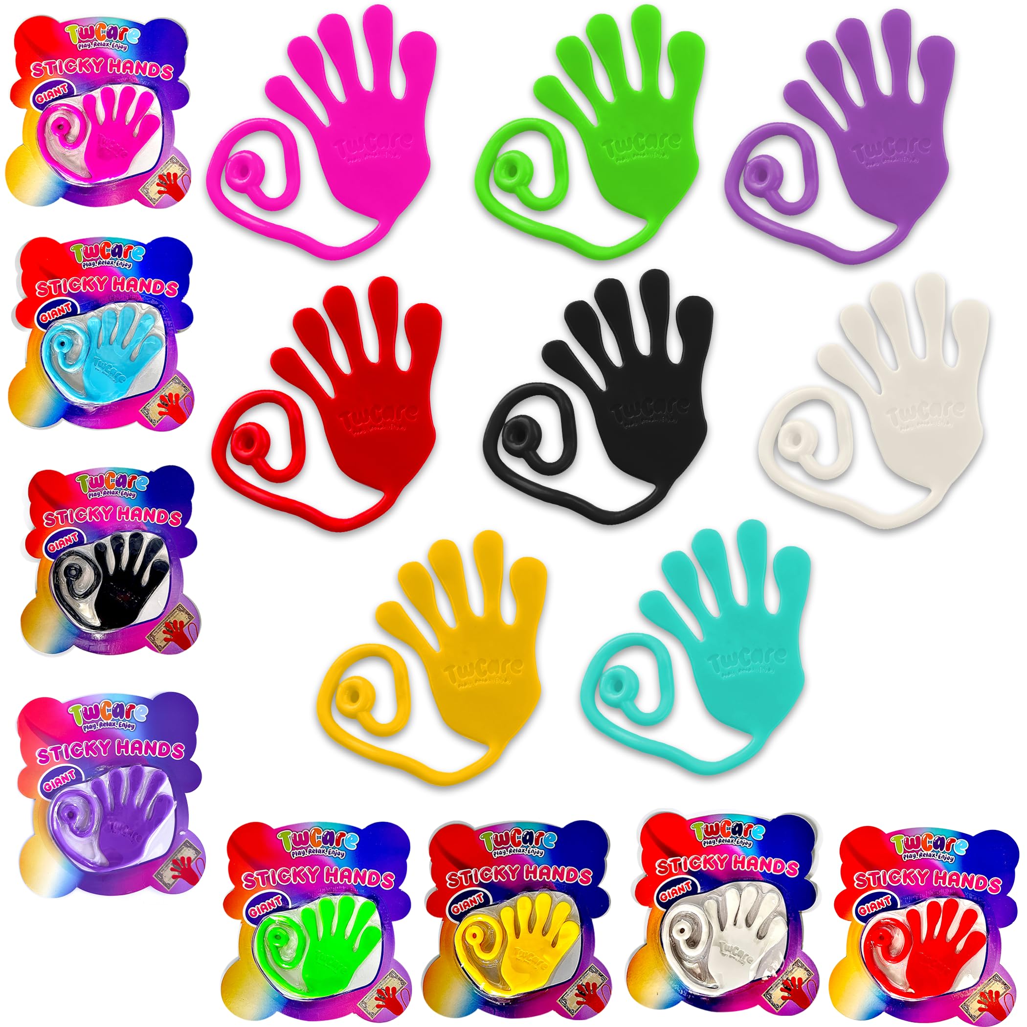 TwCare Jumbo Giant Sticky Hands 4-Pack – 12-Inch Stretchy Silicone Stress Relief Toys for Kids and Adults, Party Favors, Classroom Prizes