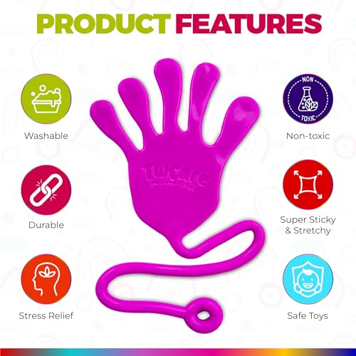 TwCare Jumbo Giant Sticky Hands 4-Pack – 12-Inch Stretchy Silicone Stress Relief Toys for Kids and Adults, Party Favors, Classroom Prizes