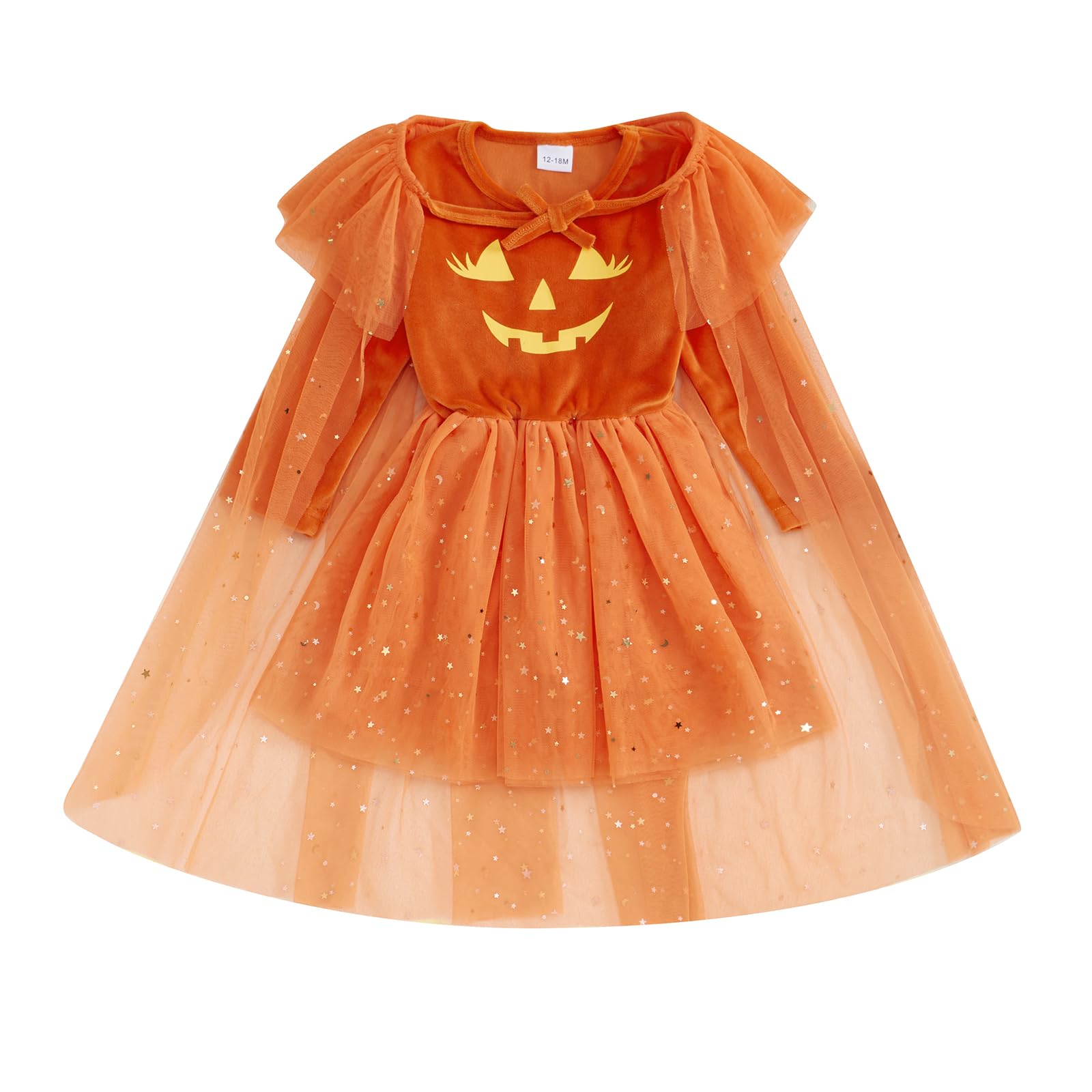 Twopumpkin Toddler Girl Halloween Costume – Witch Sparkle Cape & Pumpkin Dress (Orange, 18-24 Months)