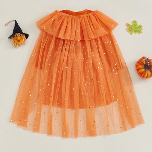 Twopumpkin Toddler Girl Halloween Costume – Witch Sparkle Cape & Pumpkin Dress (Orange, 18-24 Months)