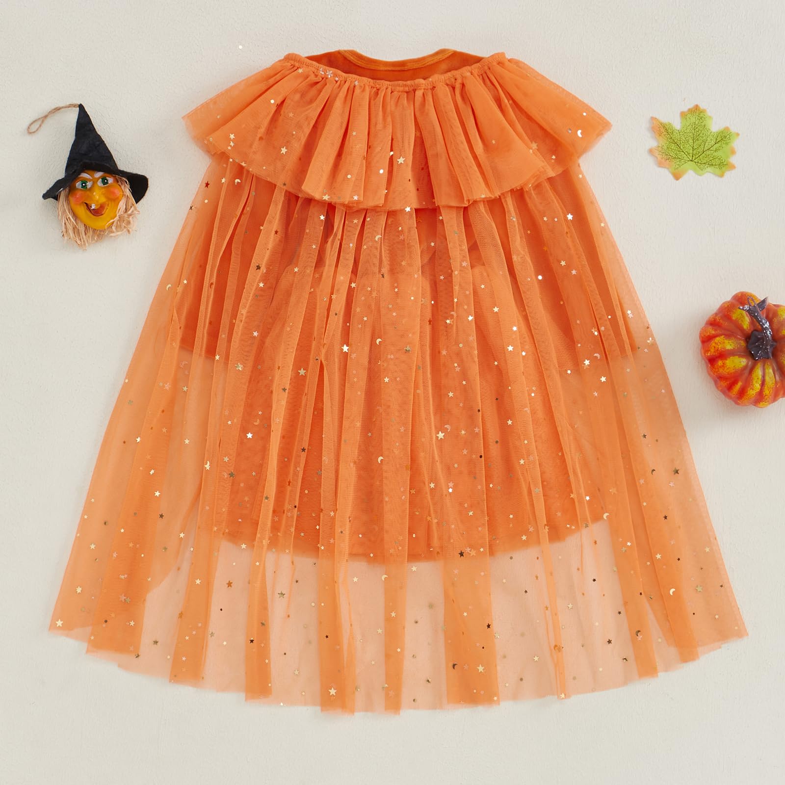 Twopumpkin Toddler Girl Halloween Costume – Witch Sparkle Cape & Pumpkin Dress (Orange, 18-24 Months)