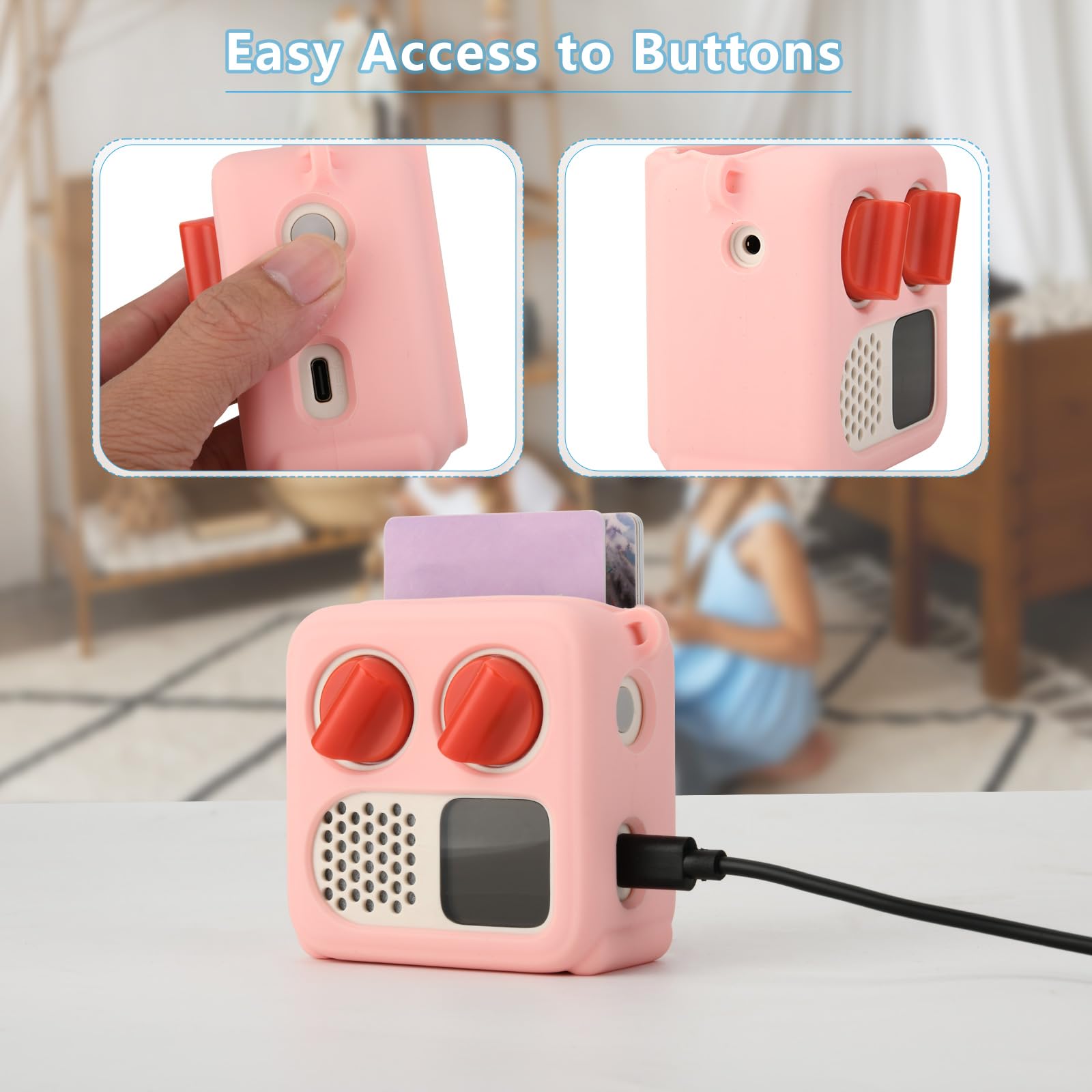 TXEsign Silicone Case Cover for Yoto Mini (2024 Edition) – Pink Protective Travel Carrying Case with Adjustable Strap