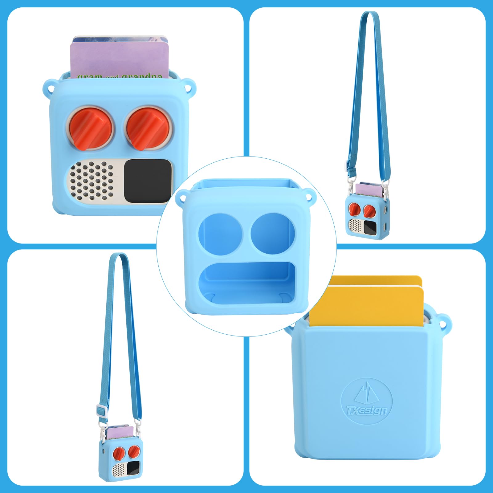TXEsign Silicone Case Cover for Yoto Mini (2024 Edition) – Sky Blue with Adjustable Strap and Card Slot