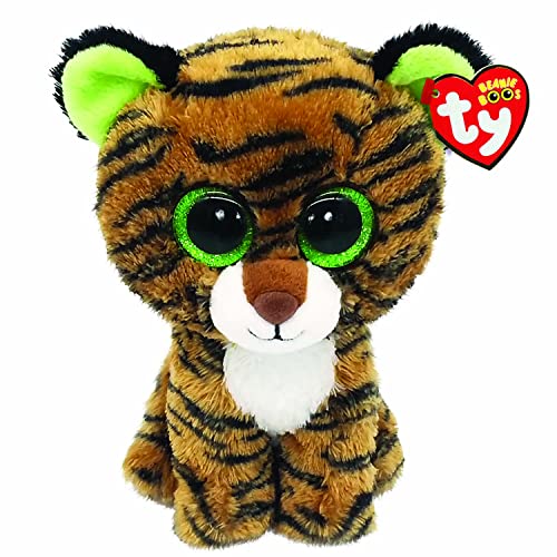 Ty Beanie Boos Tiggy the Tiger Plush Toy – 15 cm Brown Stuffed Animal with Glitter Eyes