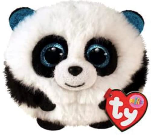 TY Teeny Puffies Panda Bamboo Plush Ball - 10 cm, Blue Glittery Eyes, Black & White