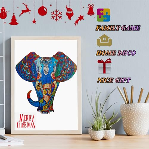 TYRNDINNO 150-Piece Wooden Elephant Jigsaw Puzzle – Unique Shaped Puzzle for Adults, Doubles as Mouse Pad, 9.5x9.5 Inches