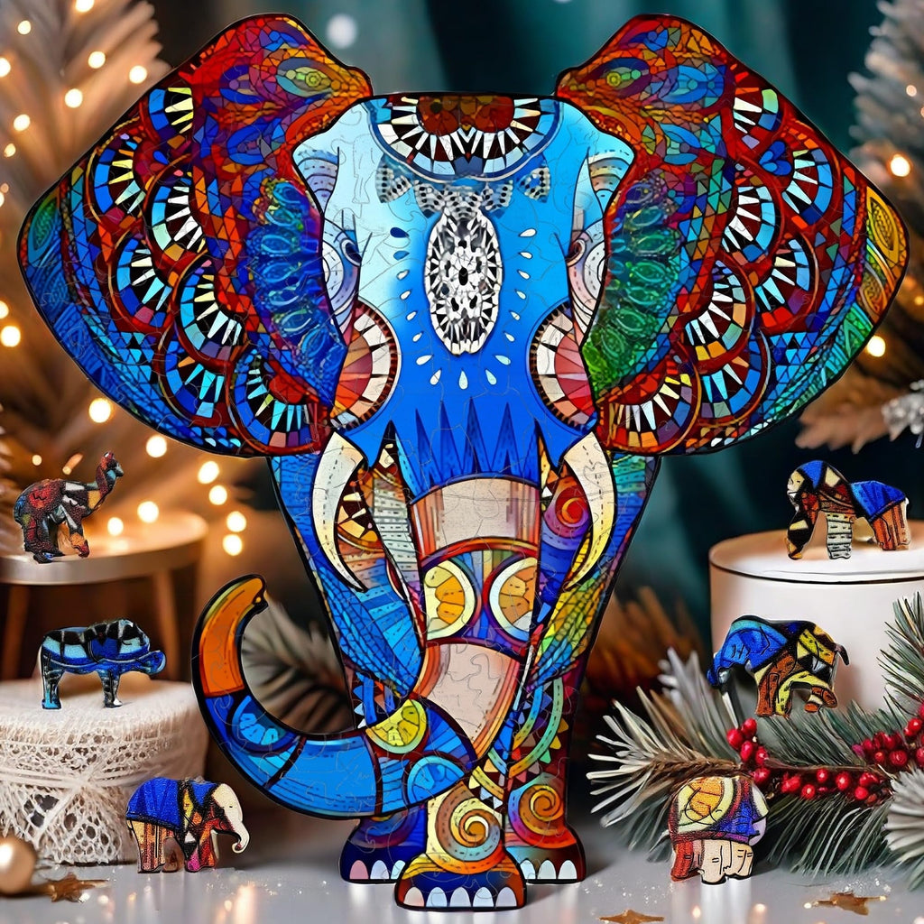 TYRNDINNO 150-Piece Wooden Elephant Jigsaw Puzzle – Unique Shaped Puzzle for Adults, Doubles as Mouse Pad, 9.5x9.5 Inches