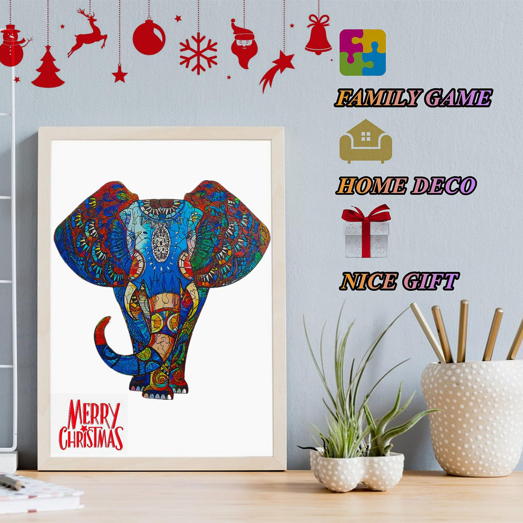 TYRNDINNO 150-Piece Wooden Elephant Jigsaw Puzzle – Unique Shaped Puzzle for Adults, Doubles as Mouse Pad, 9.5x9.5 Inches