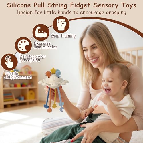 TYRY.HU Silicone Pull String Fidget Toy for Babies 18m+ – Sensory Montessori Travel Toy