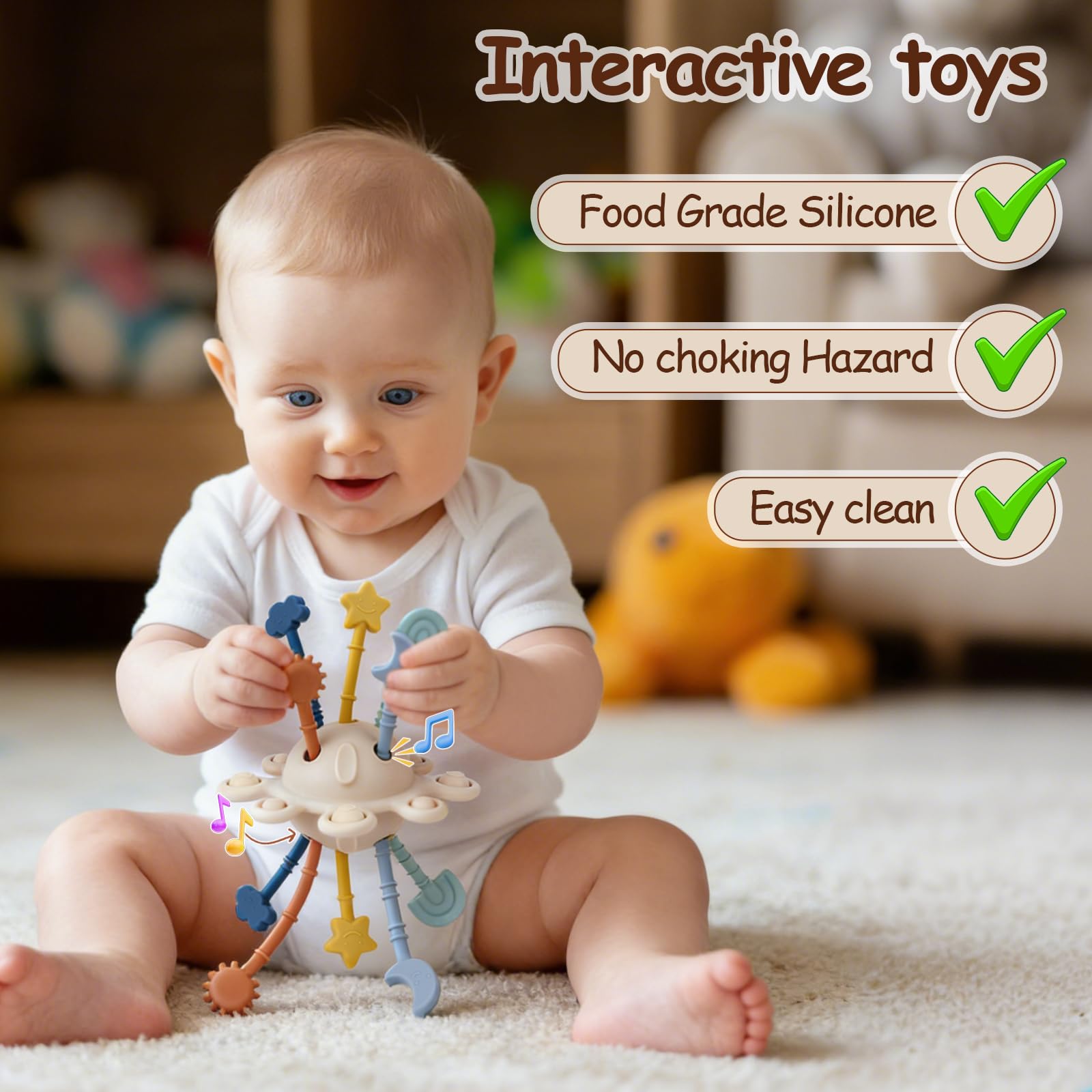 TYRY.HU Silicone Pull String Fidget Toy for Babies 18m+ – Sensory Montessori Travel Toy
