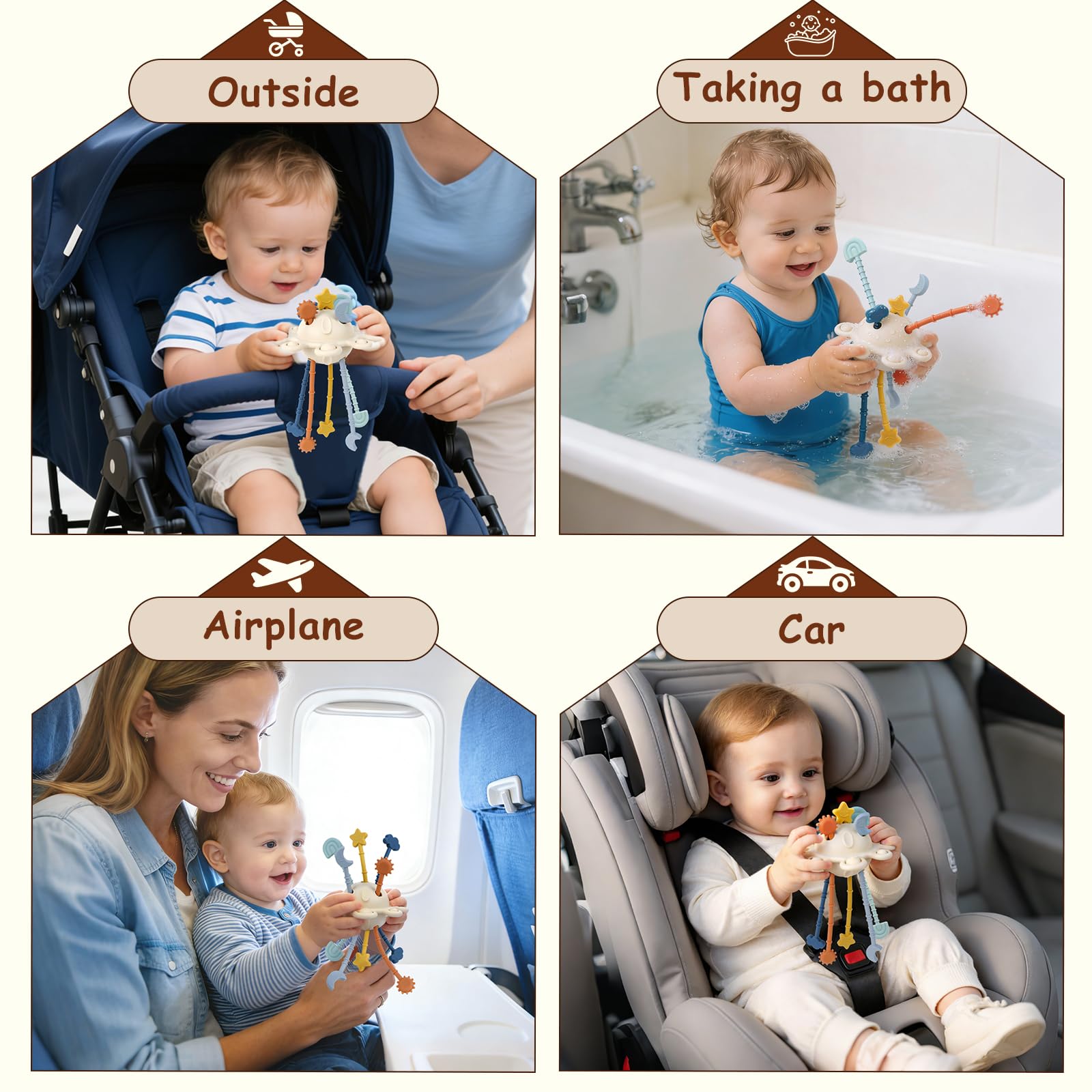 TYRY.HU Silicone Pull String Fidget Toy for Babies 18m+ – Sensory Montessori Travel Toy