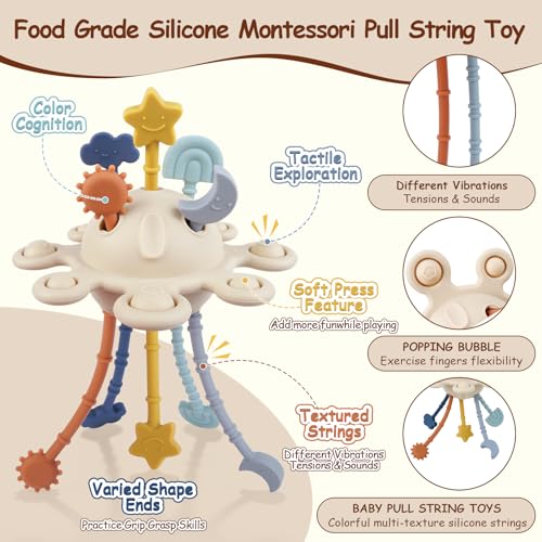 TYRY.HU Silicone Pull String Fidget Toy for Babies 18m+ – Sensory Montessori Travel Toy