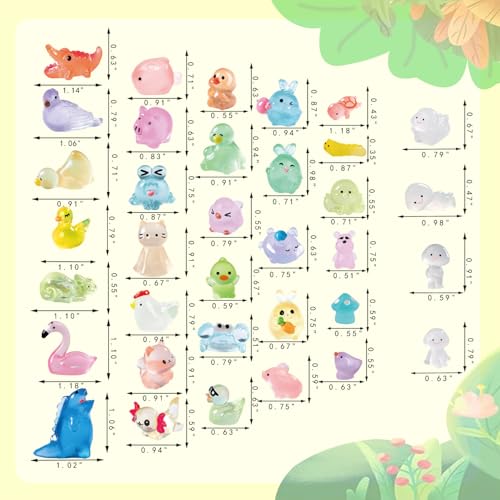U-Zimikee 130-Piece Glow-in-the-Dark Mini Resin Animals – 25 Styles, Tiny Figurines for Fairy Garden & Dollhouse Crafts