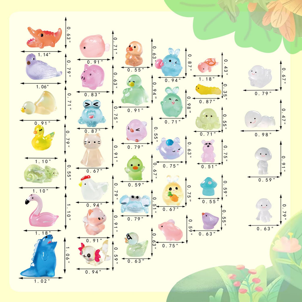 U-Zimikee 130-Piece Glow-in-the-Dark Mini Resin Animals – 25 Styles, Tiny Figurines for Fairy Garden & Dollhouse Crafts