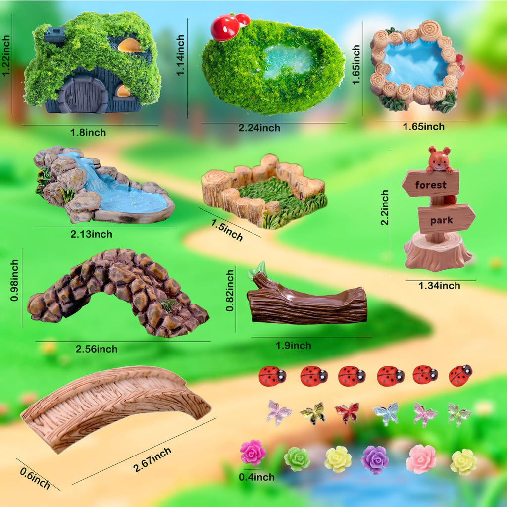 U-Zimikee 45 Pcs Resin Mini Garden Accessories Kit – Miniature Landscape Decorations for Dollhouses, Fairy Gardens, and Crafts