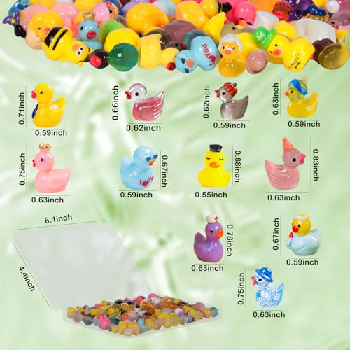 U-Zimikee 80 Mini Resin Ducks with Storage Box - Multicolor Tiny Duck Figurines for Fairy Gardens, Dollhouses & Hide and Seek