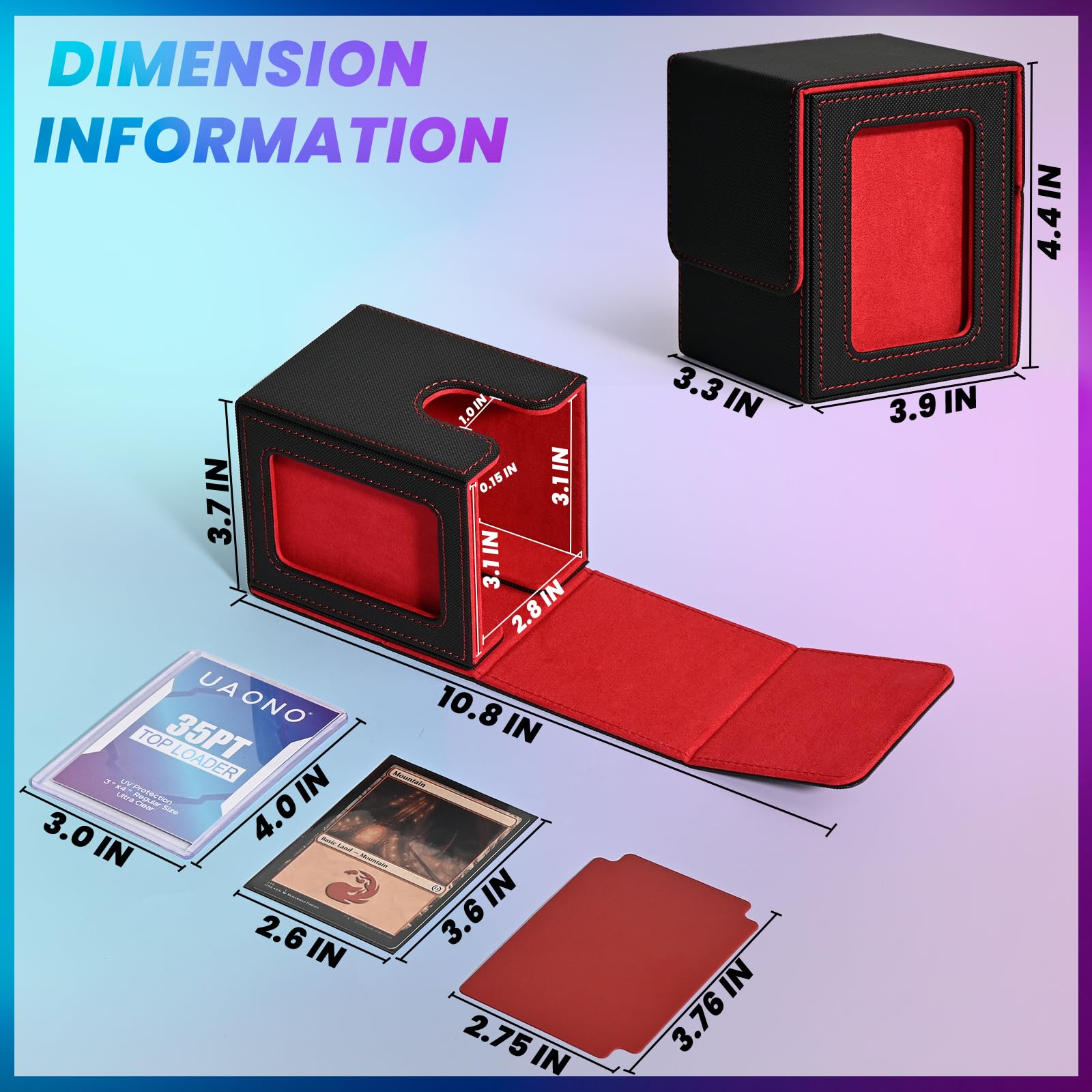 UAONO Card Deck Box for Commander EDH - Holds 100+ Double-Sleeved Cards, PU Leather with Magnetic Closure, Includes Dividers and Top Loader